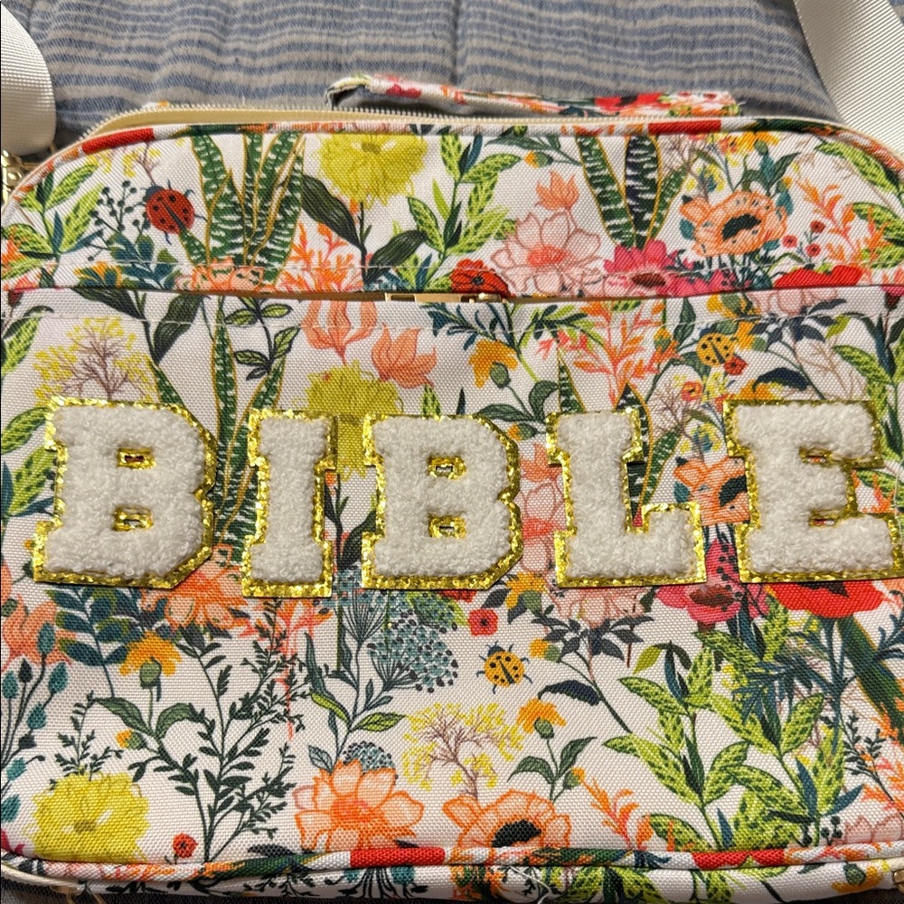 Floral Women's Bible Bag with White Strap - Picture 3 of 3